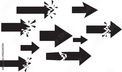 Black Arrows Pointing in Different Directions with Explosions