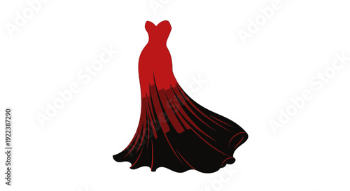 Elegant Red and Black Evening Gown Illustration