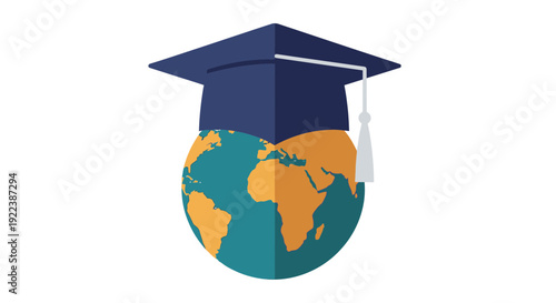 Graduation Cap on Globe - Global Education Concept