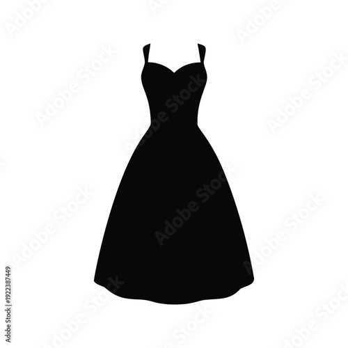 Elegant black and white dress with sweetheart neckline silhouette vector illustration, strapless dress silhouette vector illustration