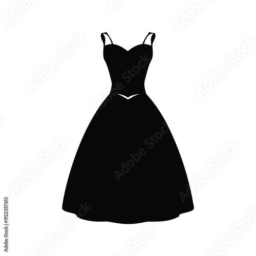 Elegant black and white dress with sweetheart neckline and thin straps silhouette vector illustration, strapless dress silhouette vector illustration