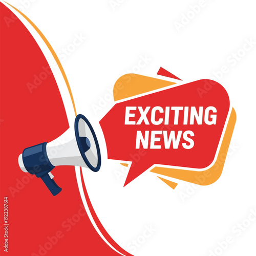 Megaphone Announcing Exciting News on Red Speech Bubble