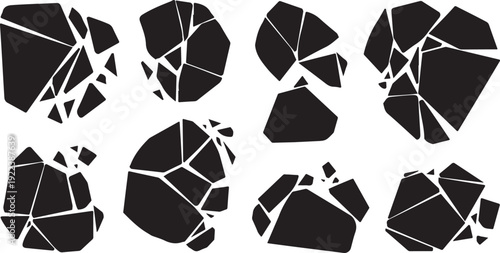 Shattered Black Pieces on White Background Broken Shapes