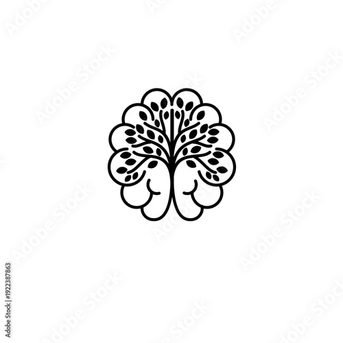 Abstract Brain Tree Line Art Illustration for Mental Growth and Nature Concept