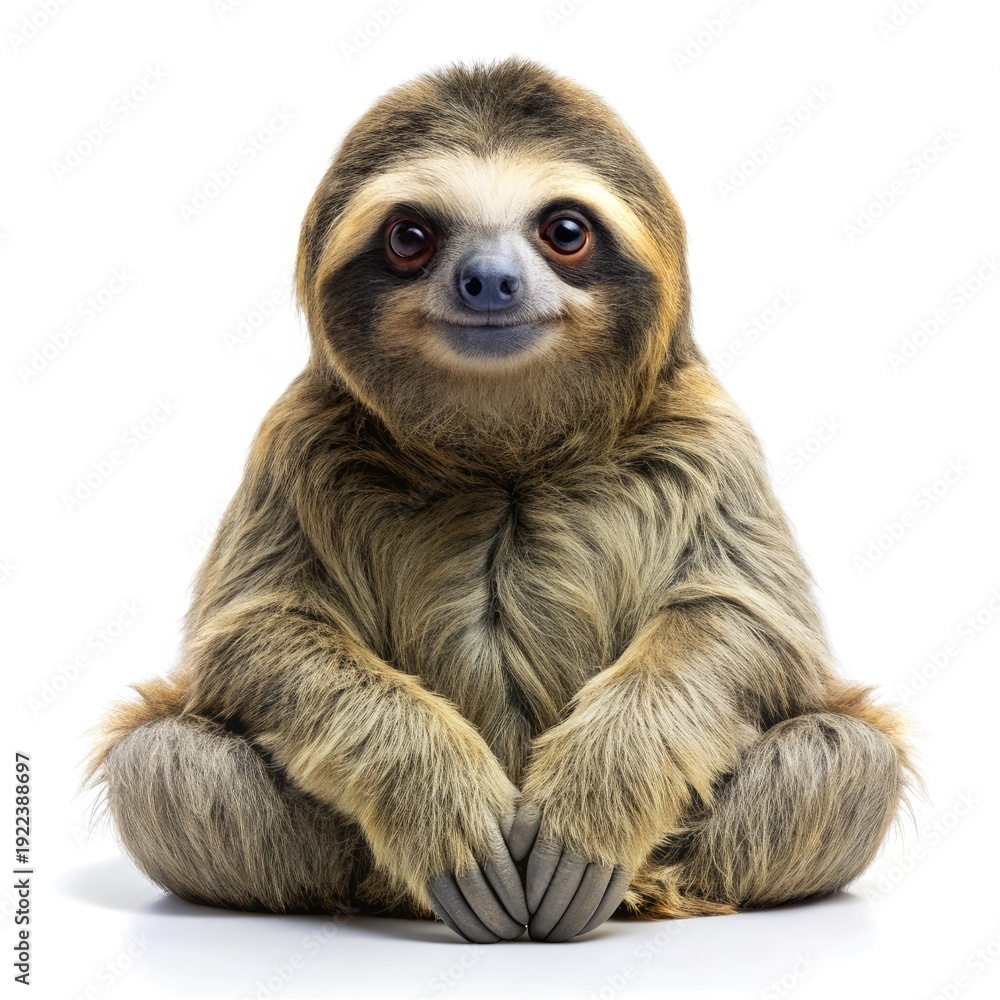 Fototapeta premium Adorable Smiling Sloth Sitting Isolated on White Background