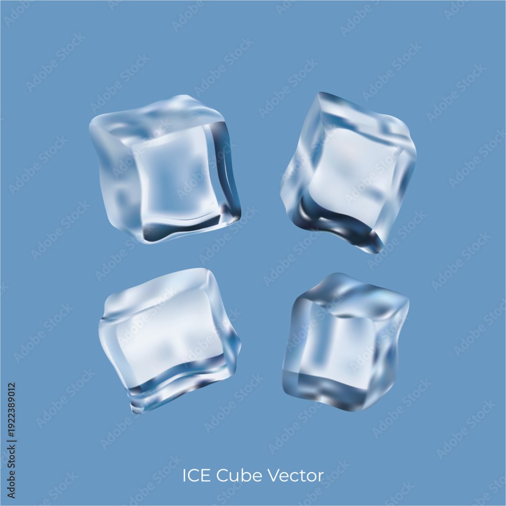 Obraz premium Realistic Crystal Clear Ice Cube Vector Illustration for Refreshing Drinks