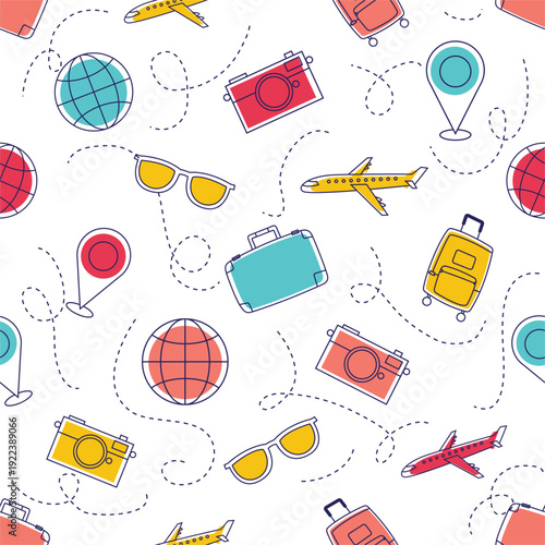 Seamless Travel and Tourism Adventure Seamless Pattern Vector Background