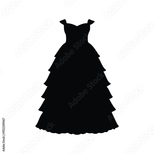 Elegant tiered dress with intricate details showcasing a timeless silhouette vector illustration, tiered ruffle dress silhouette vector illustration