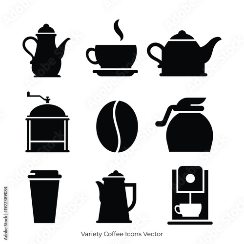 Premium Gourmet Coffee Shop Icon Vector Collection for Café Branding