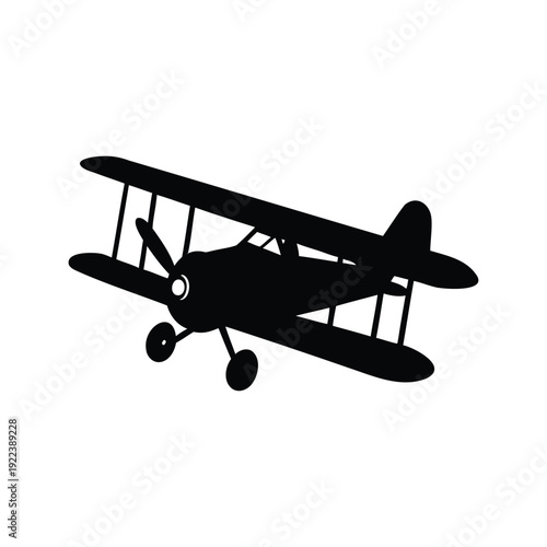 Vintage biplane flying in the sky silhouette vector illustration design, toy airplane silhouette vector illustration