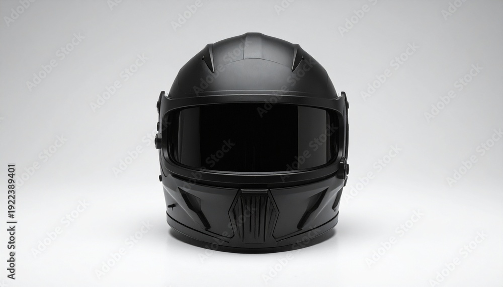 Fototapeta premium Matte Black Futuristic Helmet on White Background Protective Gear for Motorcycling or Cycling Safety.