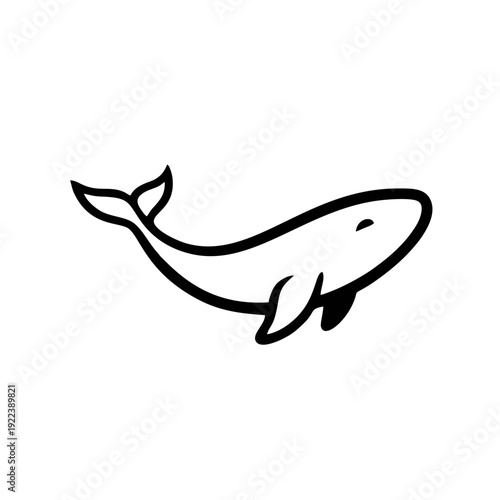 Corporate Logo Whale Emblem, Sleek Streamlined Whale Shape, Smooth Curves, Bold Black Outline