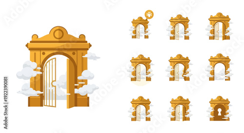 Golden Gates of Heaven with Clouds, Stairway to Paradise, Religious Symbolism