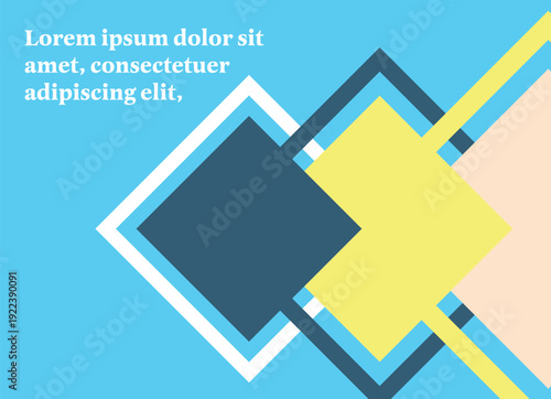 Geometric Abstract Background with Overlapping Squares and Diamonds in Blue, Yellow, and Peach Tones