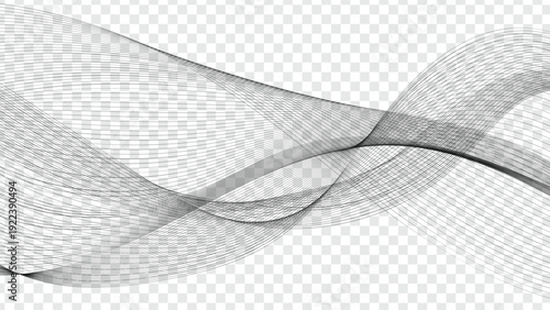 Versatile Abstract Wavy Flowing Dark Lines on a Transparent Background Modern Minimalist Vector Graphic for Flexible Design Overlays.