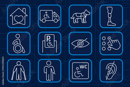 Photography set icon. USB cable, photo album, camera strap, action camera, action cam, gallery stack, tripod mount, focus frame, hanging prints, ring light, film camera, backdrop stand