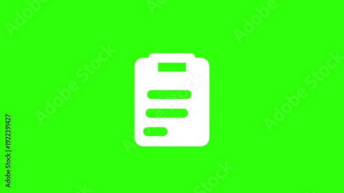 Animated white assignment clipboard document icon on green screen background. Animation motion graphic with chroma green screen clip template. Footage Green Screen 4K