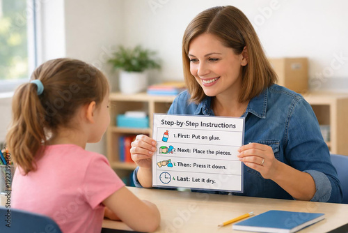 Teacher Using Visual Schedule Card Autism Classroom Support