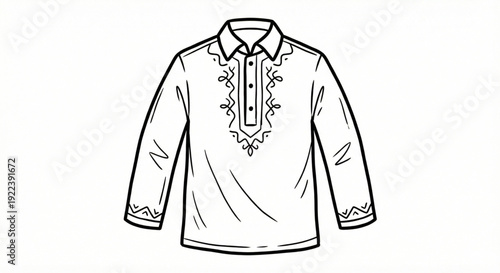 Hand drawn black and white baju koko muslim men shirt icon
