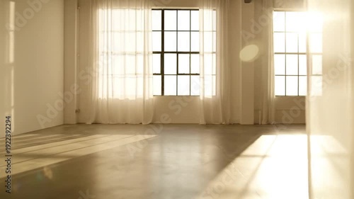 Empty Studio with Natural Light and White Curtains