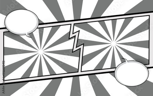 Comic cartoon versus fight background with two battle panel and speech bubbles for text