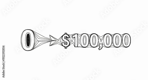 Stylized linear graphic depicting a zero transforming into one hundred thousand dollars