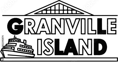 Stylized logo with a ferry and text indicating a destination