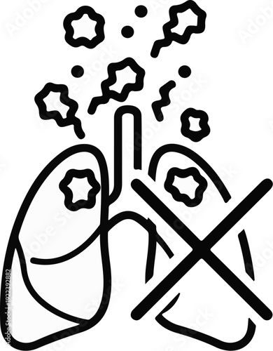 Stylized lungs crossed out with harmful substances depicted above