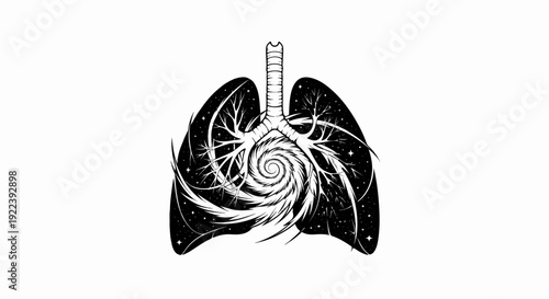 Stylized lungs filled with a swirling galaxy and stars
