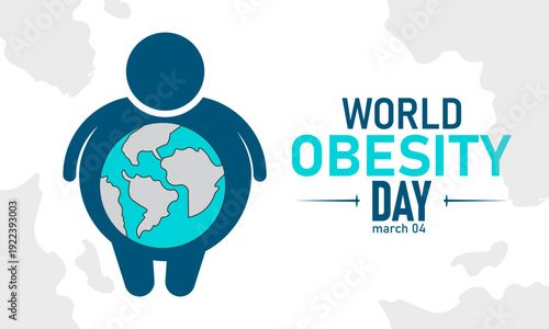 World Obesity Day, March 4 Vector, Scale Apple Heart, Blue Ribbon Awareness Poster, Flat Design Weight Loss Obesity Prevention Health Banner Illustration Stock Graphic