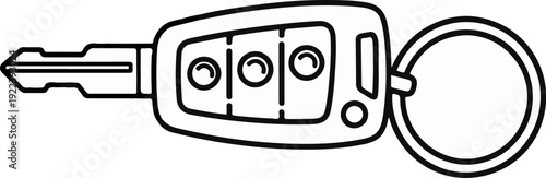 Stylized outline of a car key fob with three buttons and a key blade