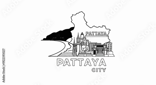 Stylized outline of a coastal city skyline with text "PATTAYA CITY" below