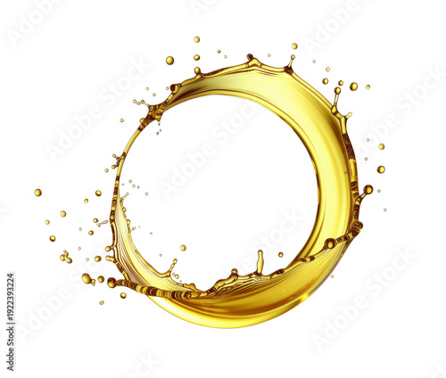 Splashes of oily liquid arranged in a circle isolated on a transparent background. Generative AI