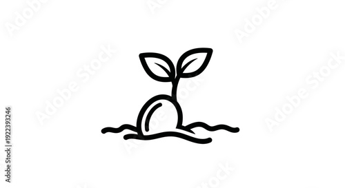 Simple Line Art of a Seedling Sprouting from Soil