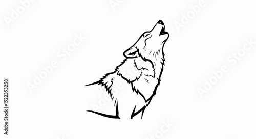 Stylized outline of a wolf howling upwards against a white background