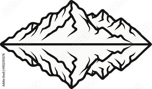 Stylized mountain range reflected in water, depicted in bold outline