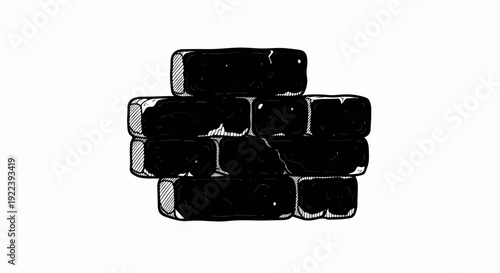 Stylized stacked dark bricks with rough edges and hatching