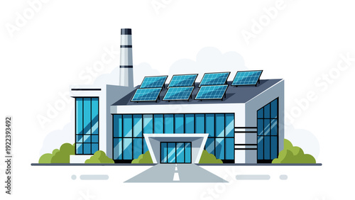 Modern Sustainable Factory with Solar Panels Illustration