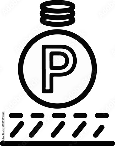 Stylized parking sign with stacked circles above and dashes below
