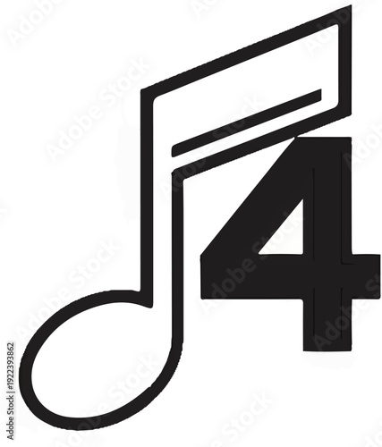 Stylized musical note and number four graphic
