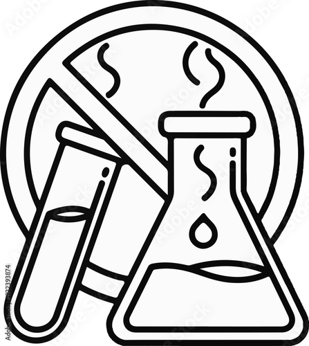 Symbol of no chemicals and scientific experiments with beakers