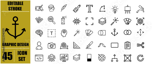 Collection of diverse linear icons for graphic design and user interfaces