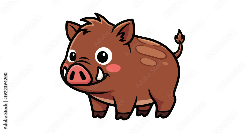 Fototapeta premium Cute Cartoon Wild Boar Illustration.
