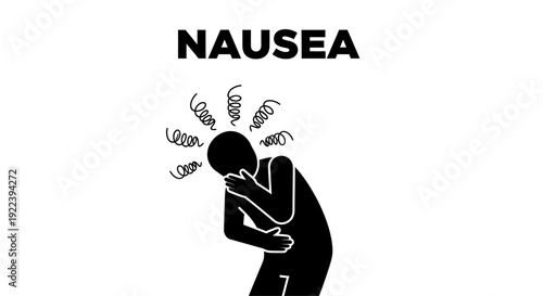 Nausea Symptom Icon with Person Feeling Sick Illustration.