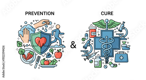 Medical Concept of Prevention and Cure with Healthcare Icons.