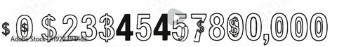 Stylized numbers and dollar signs with a play button icon integrated
