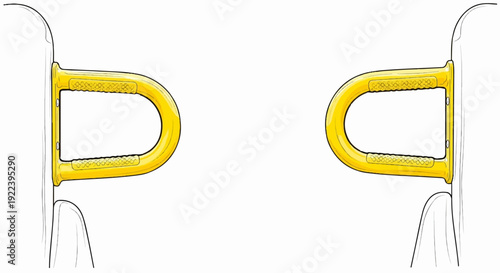 Two yellow D-shaped grab bars mounted on white supports