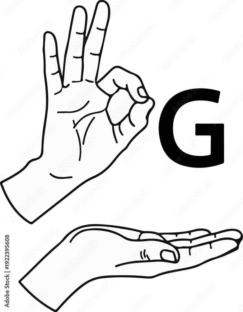 Obraz premium Two hands form gestures; one forms the letter G