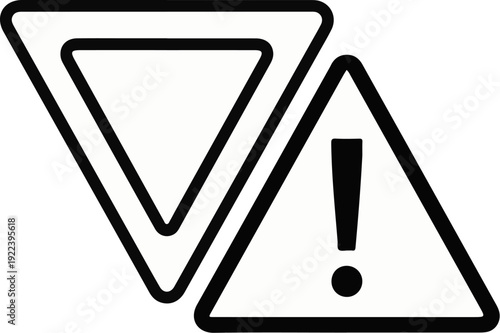 Two black and white geometric symbols, a triangle with an exclamation point and an inverted triangle