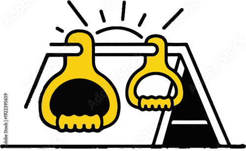 Stylized yellow handrails on a horizontal bar, abstract design